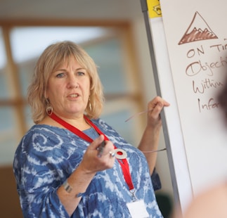 a person writing on a whiteboard