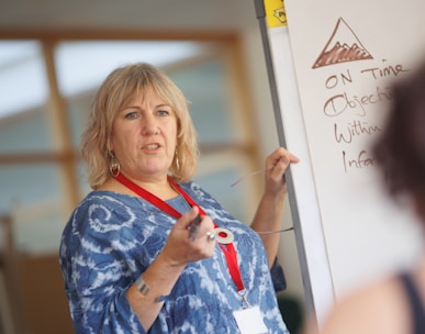 a person writing on a whiteboard