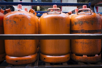 a group of orange barrels
