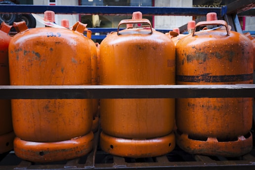 a group of orange barrels