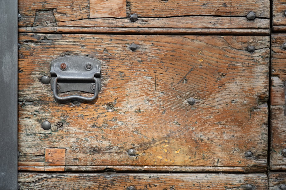 a door handle on a wooden door