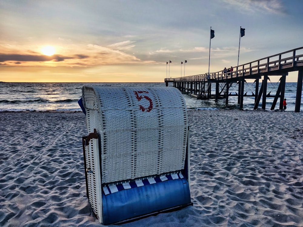 a beach chair on the sand