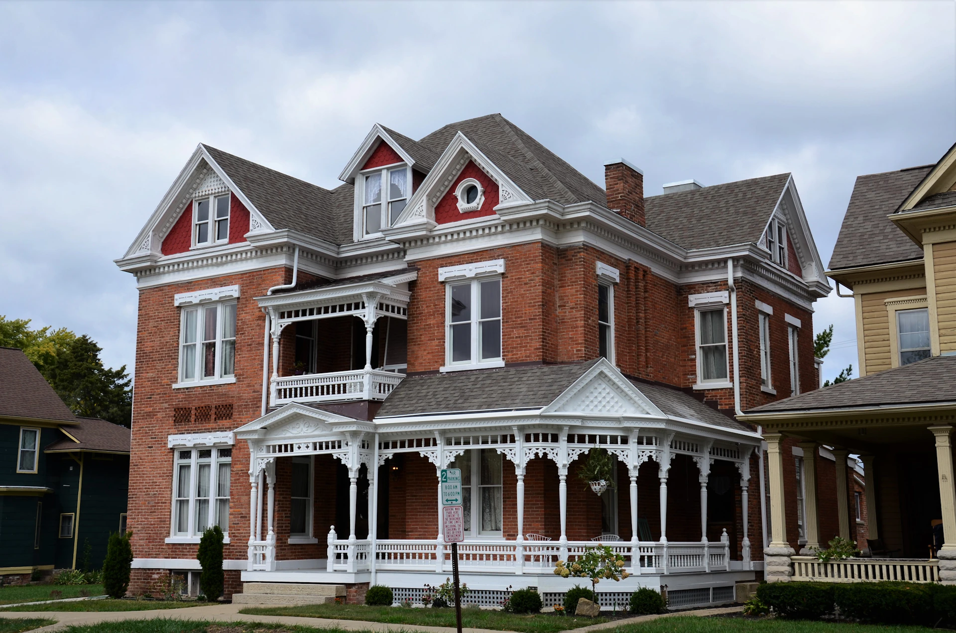 a large house with a red roof