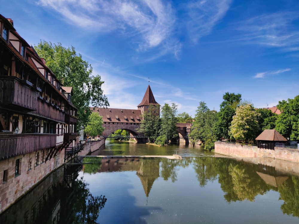 a body of water with buildings along it