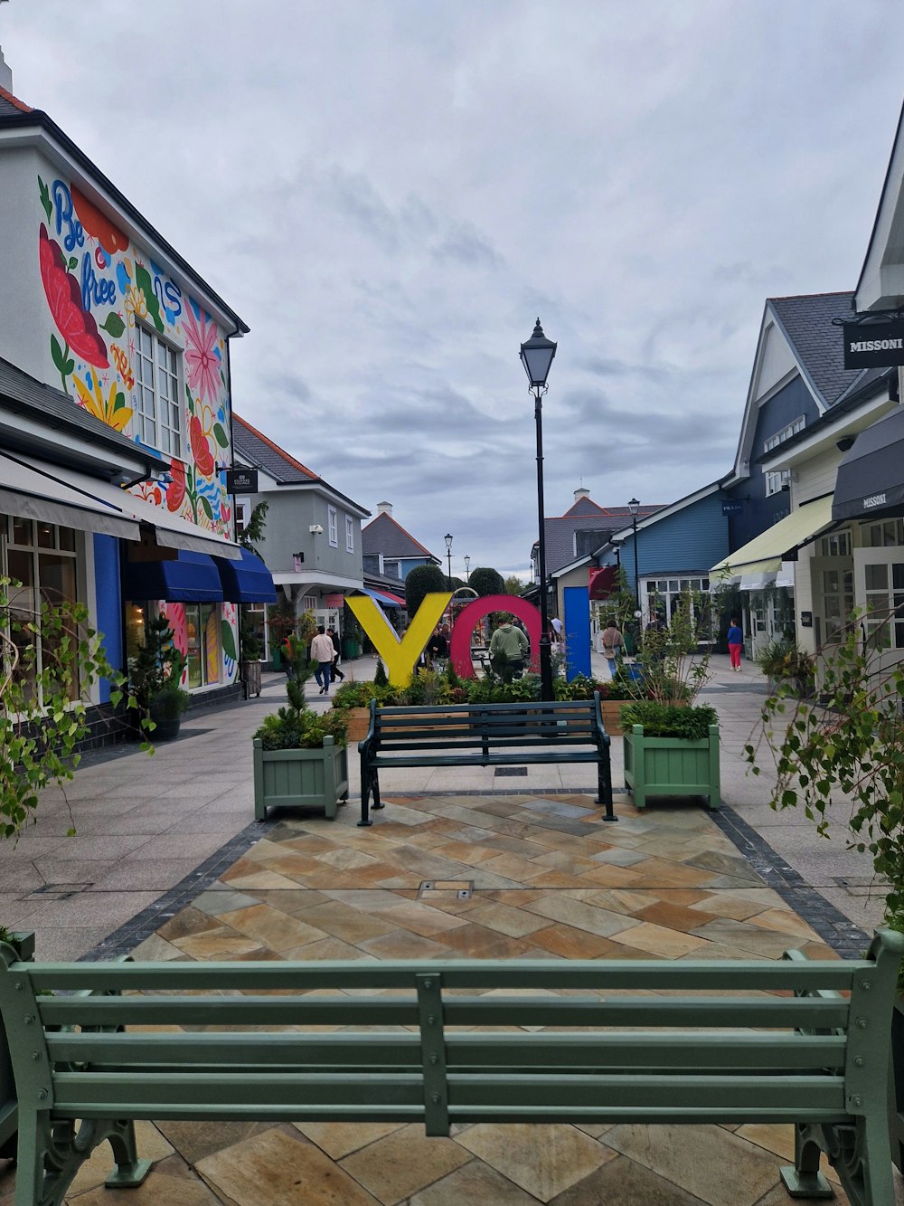 a bench in a town