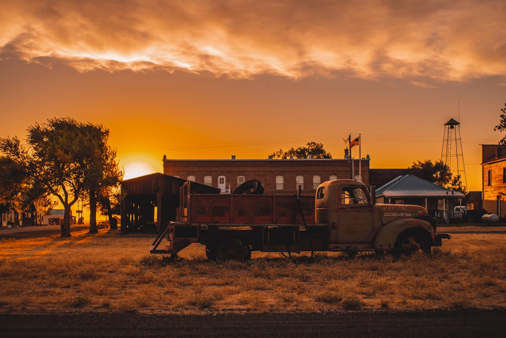 a truck parked in a field