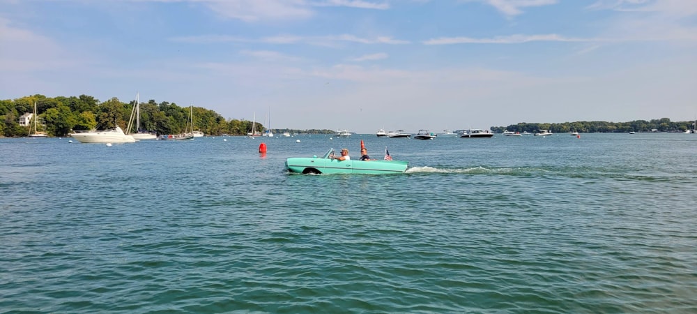 a group of people on a boat in the water