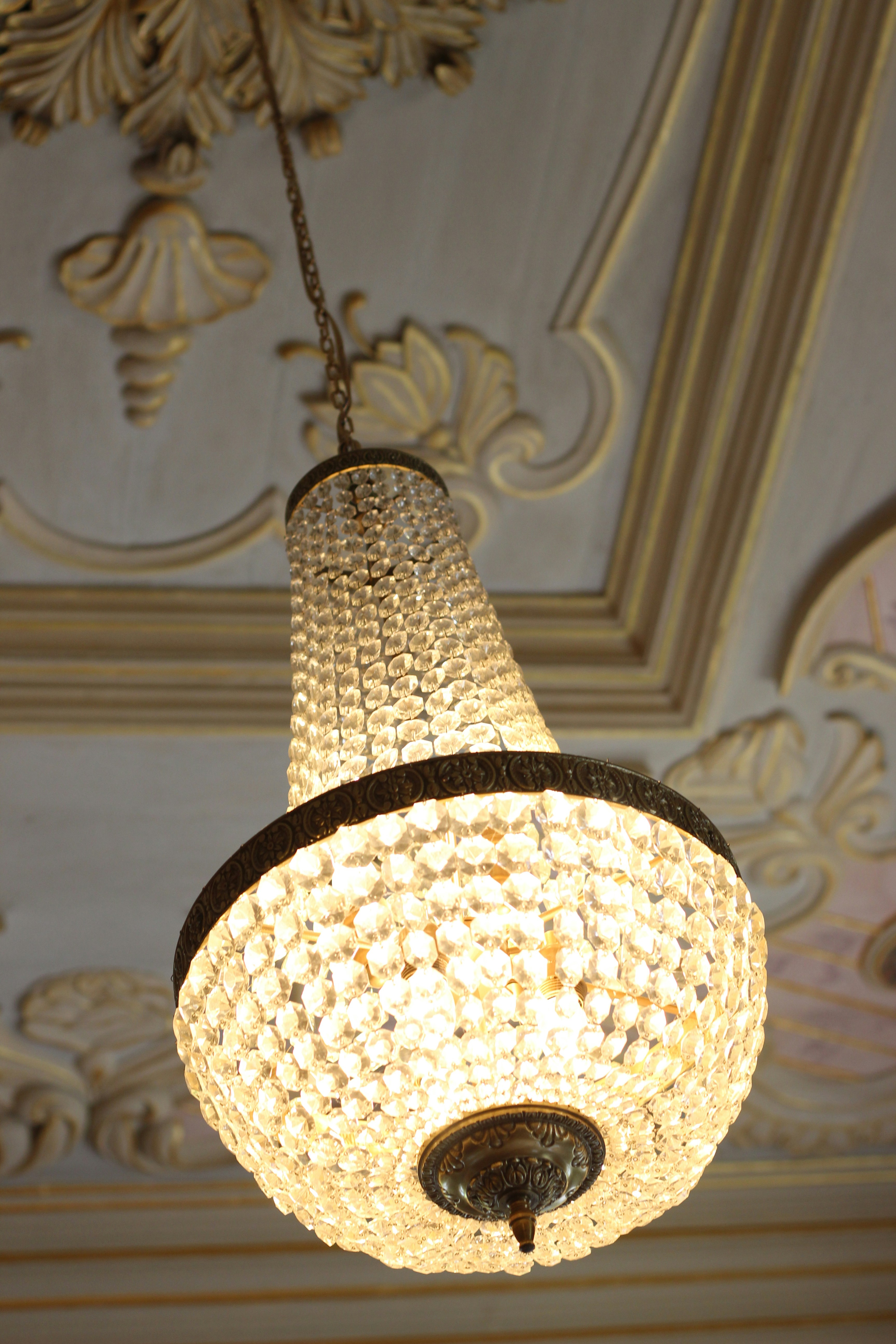 a chandelier from a ceiling