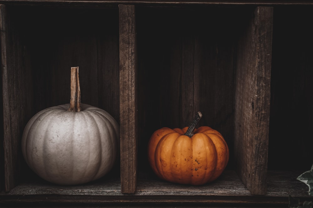 a group of pumpkins in a window