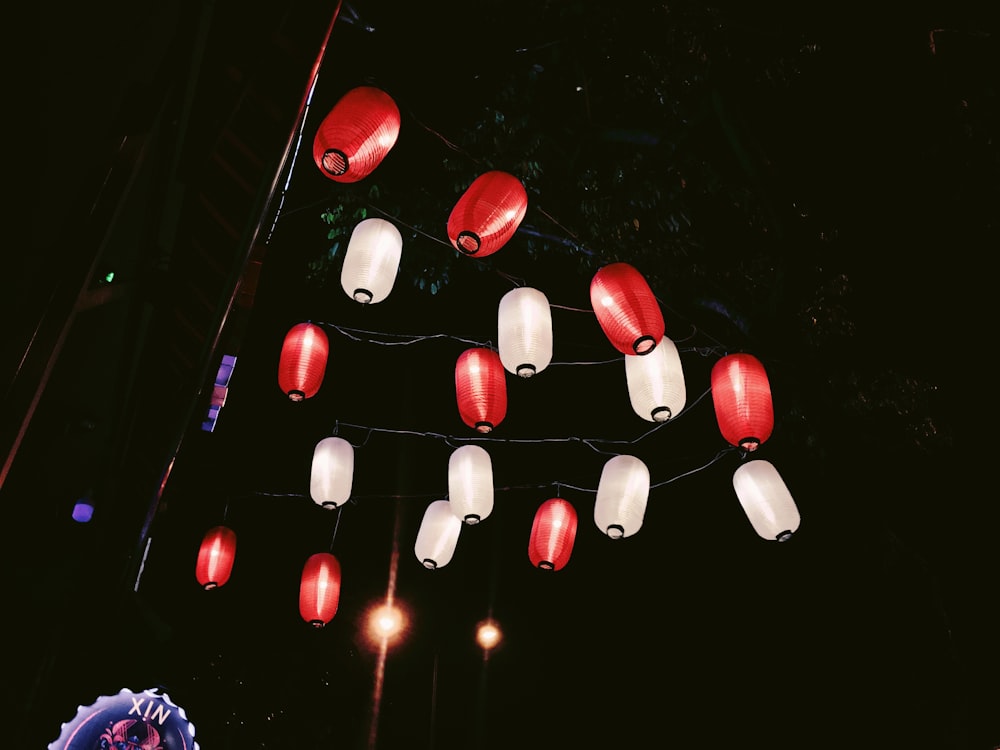 a group of red and white lights