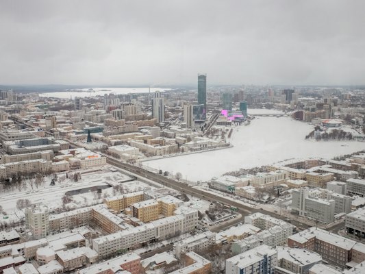 The city under snow from the air — Yekaterinburg, Russia