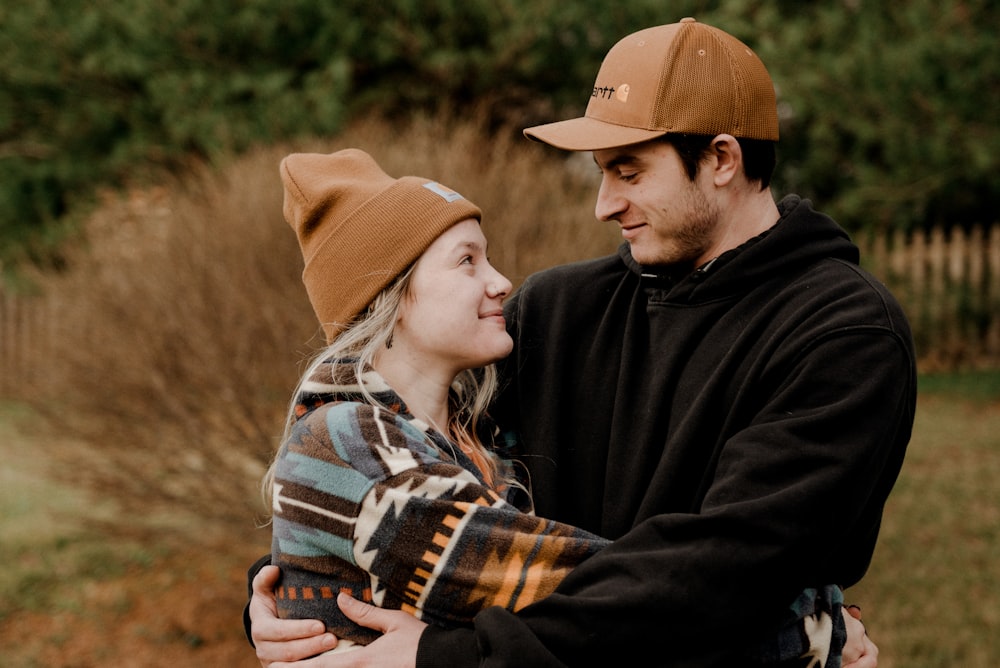 a man and woman hugging