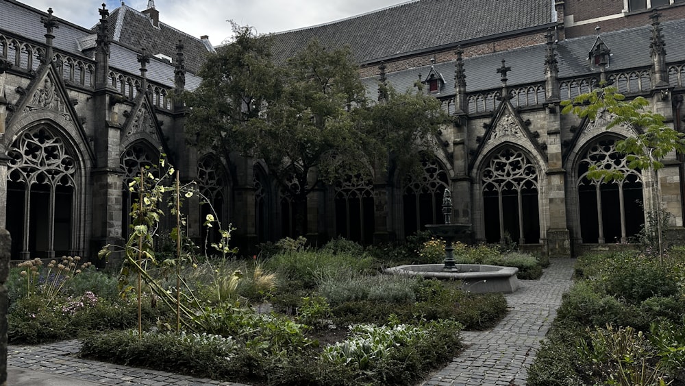 a garden in front of a building