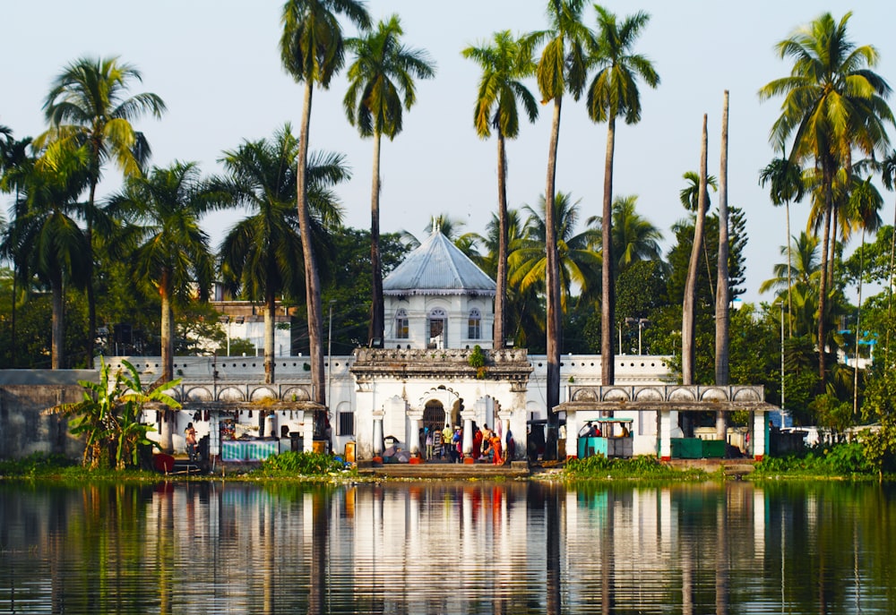 a building with a domed roof surrounded by palm trees