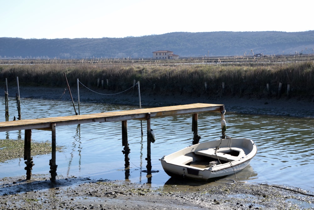 a boat tied to a dock