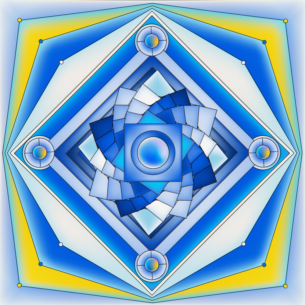 a blue and yellow circle with a white circle in the center