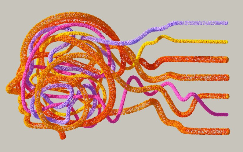 Close-up of a computer screen displaying abstract brain-wave signal patterns