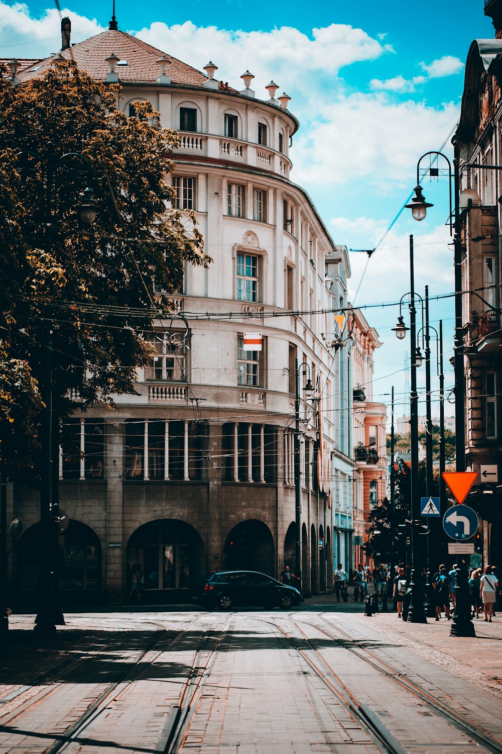 a street with a building on the side