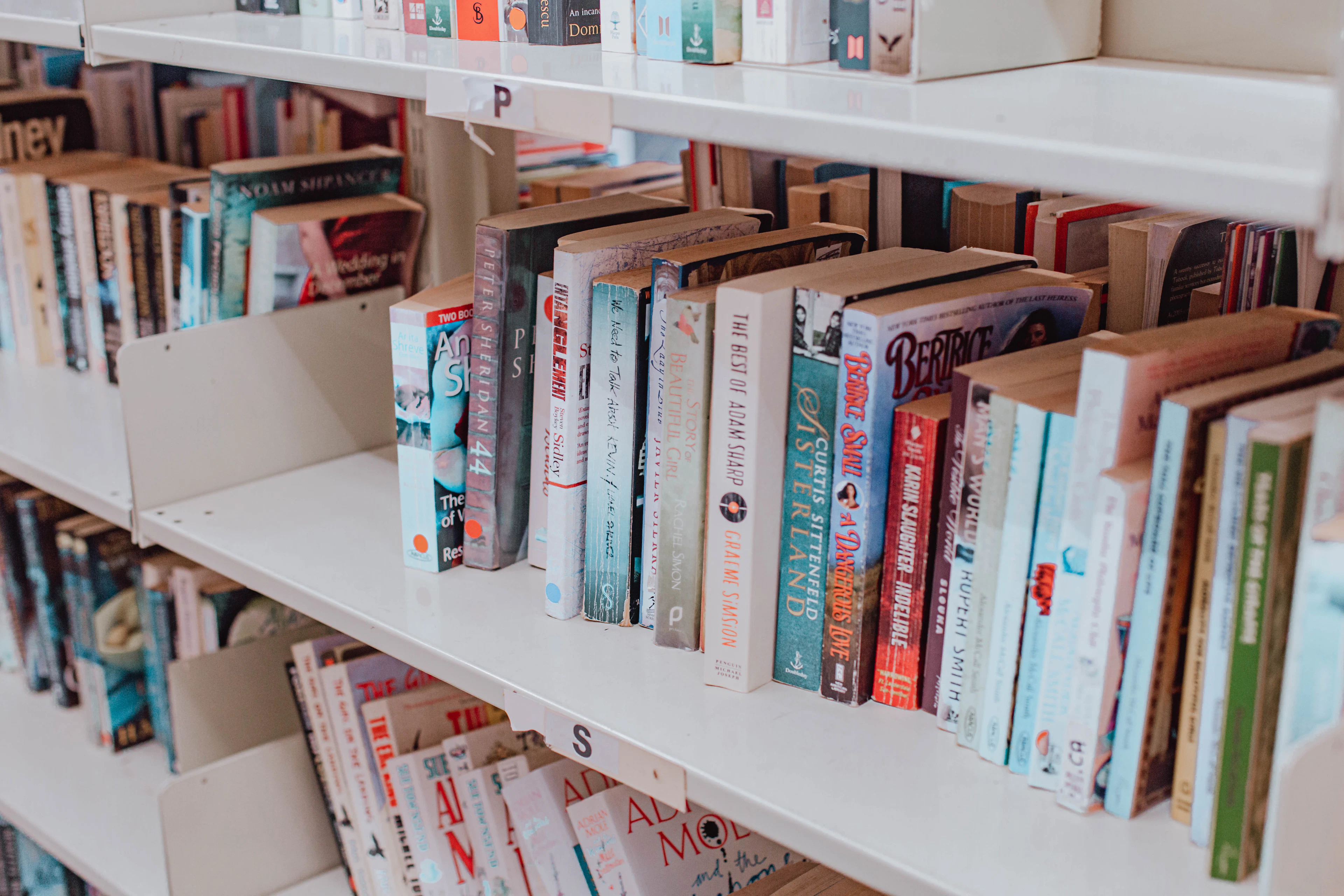 Books competing for attention on a bookshop shelf in Port Elizabeth, South Africa