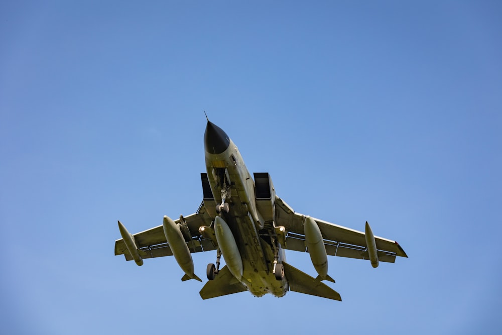 a military jet flying in the sky