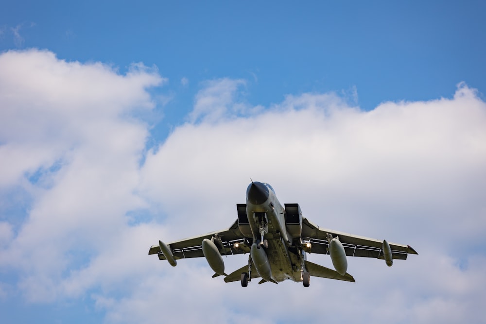 a military jet flying in the sky