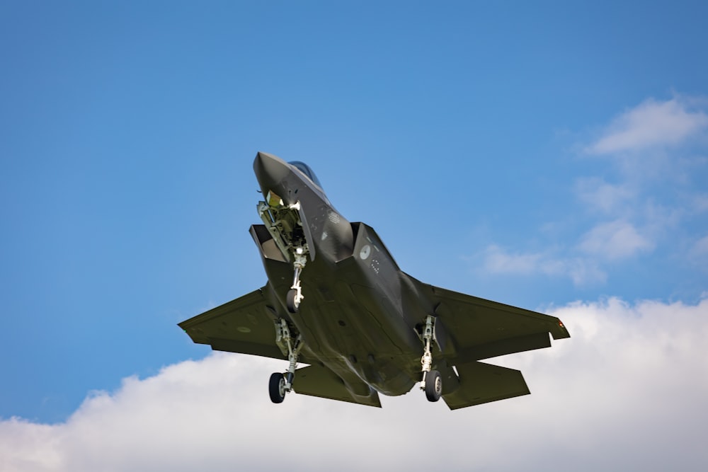 a military jet flying in the sky