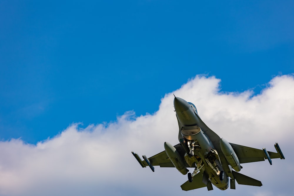 a military jet flying in the sky