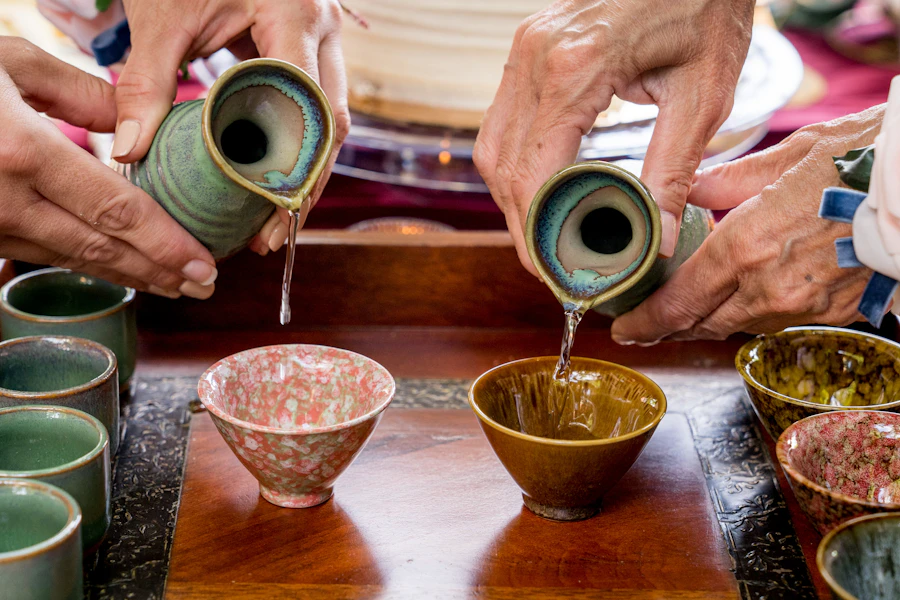 Sake being poured