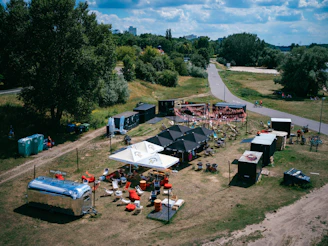 a group of tents and tents