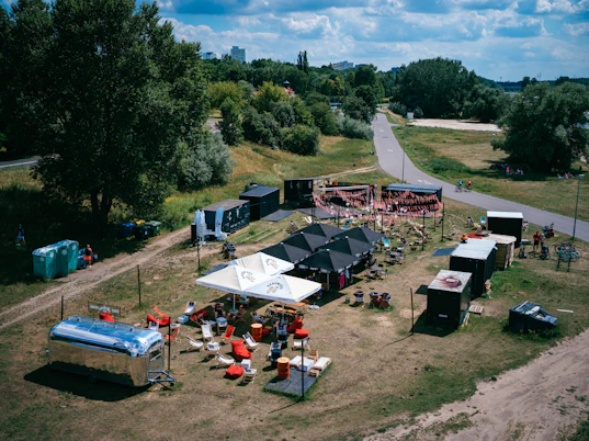 a group of tents and tents