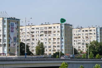 a large building with a sign on it