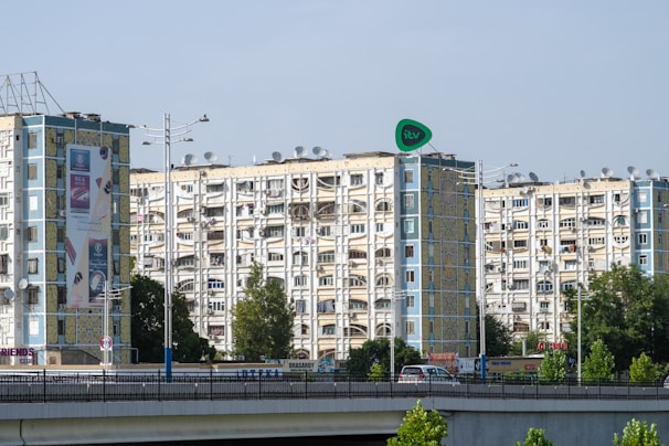 a large building with a sign on it