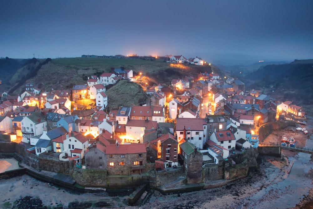 a town with lights at night