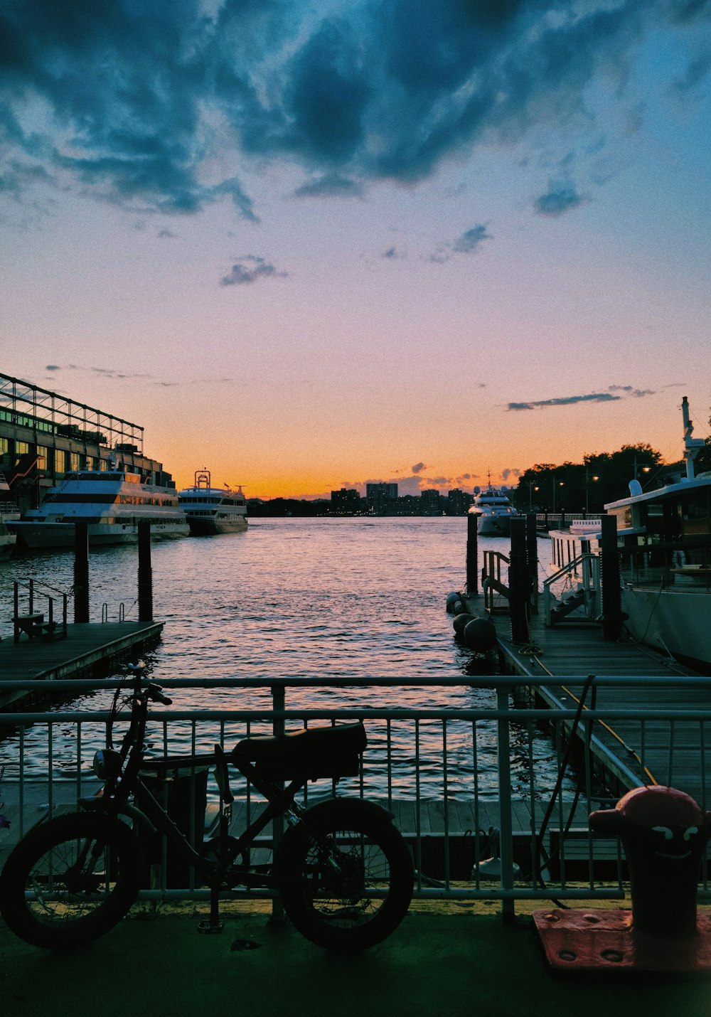 a bicycle parked on a dock