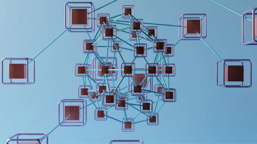A network of interconnected nodes joined by blue lines, illustrating the components and data flow of SailPoint IdentityIQ architecture