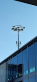 A modern building with a lightning protection system installed.