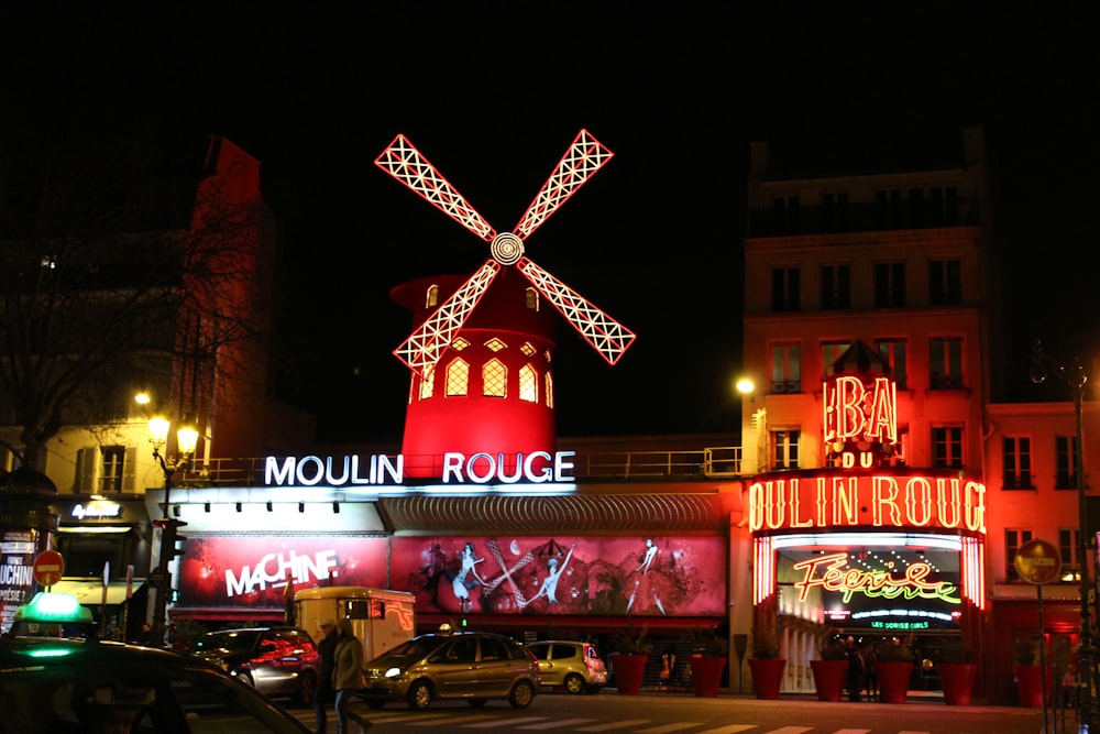 Moulin Rouge with a sign on it