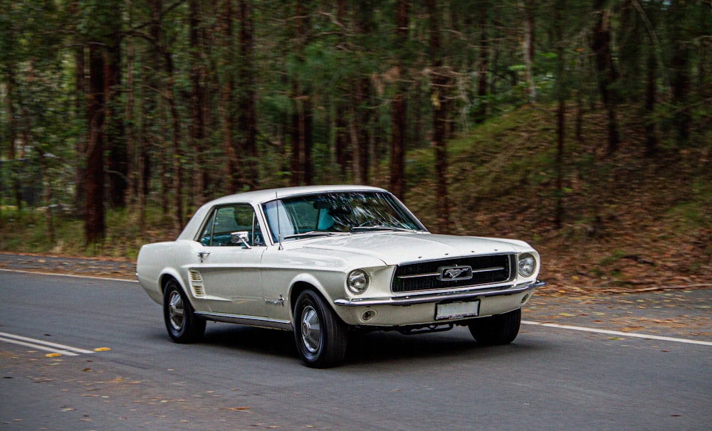 a white car parked on a road