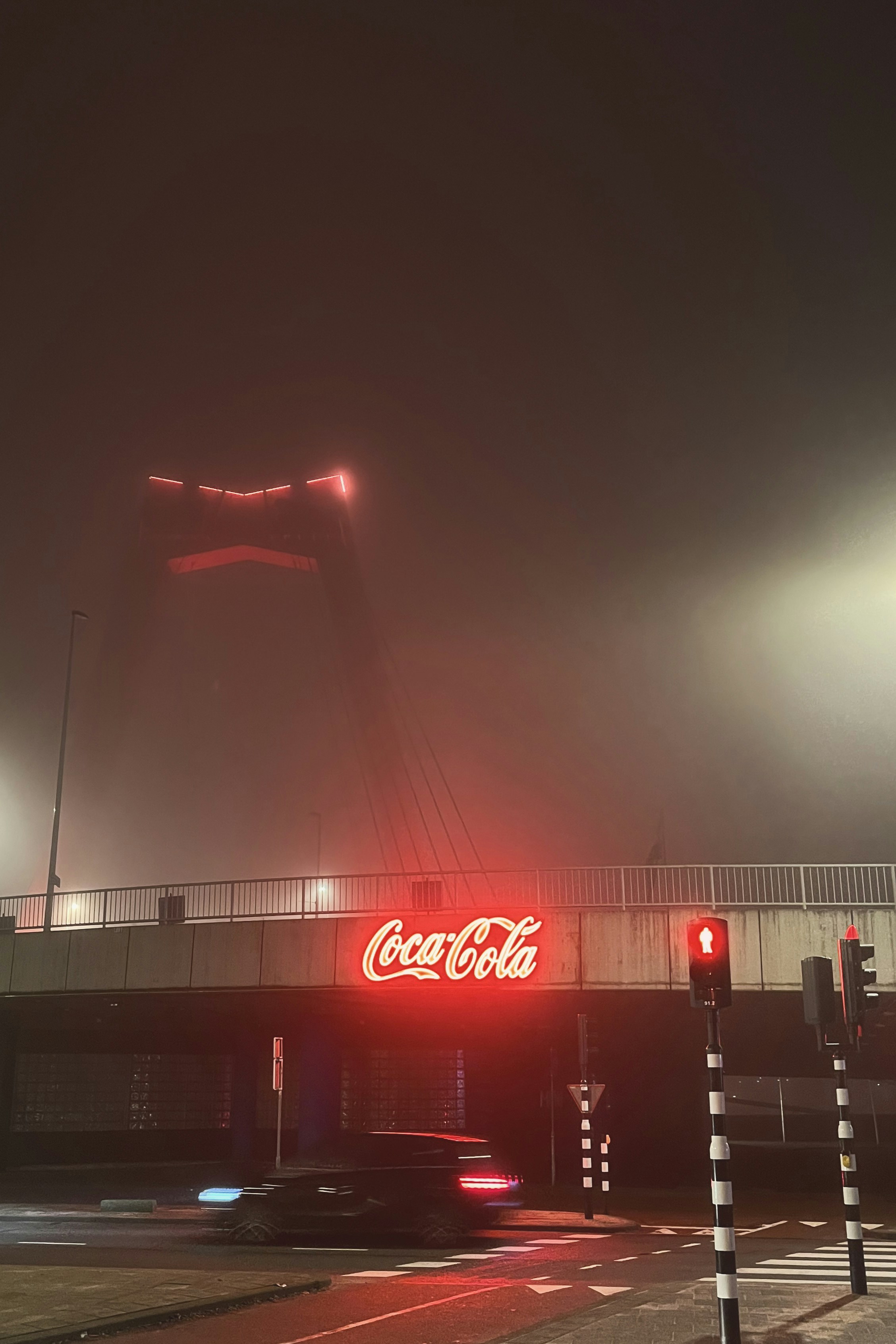 a car driving down a street