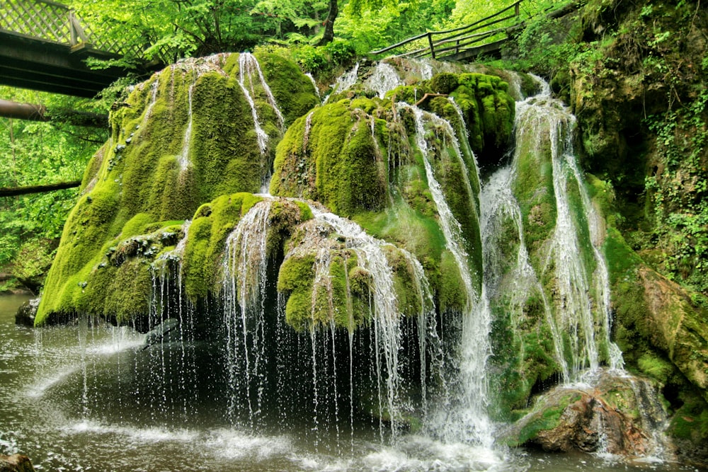 a waterfall with moss on it