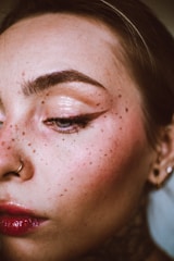 a close up of a woman's face