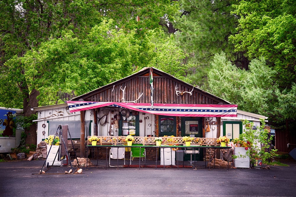 a small building with a garden in front of it