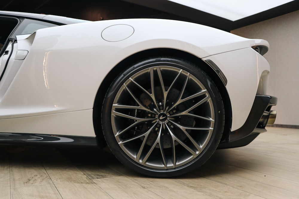 a white car with a black rim