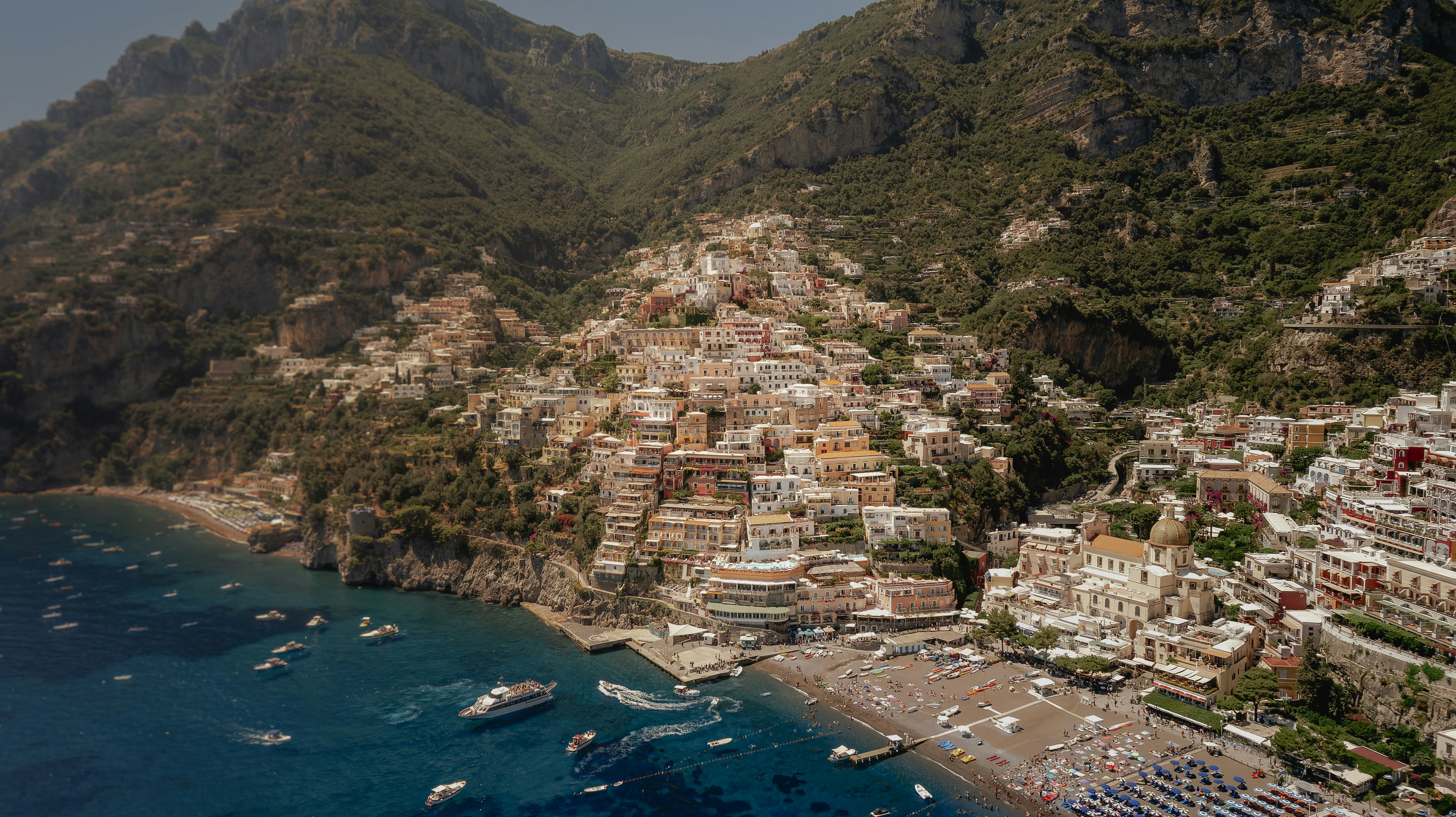 Amalfi Coast, Italy - Positano coast, captured using a DJI Mavic Air 2s drone.