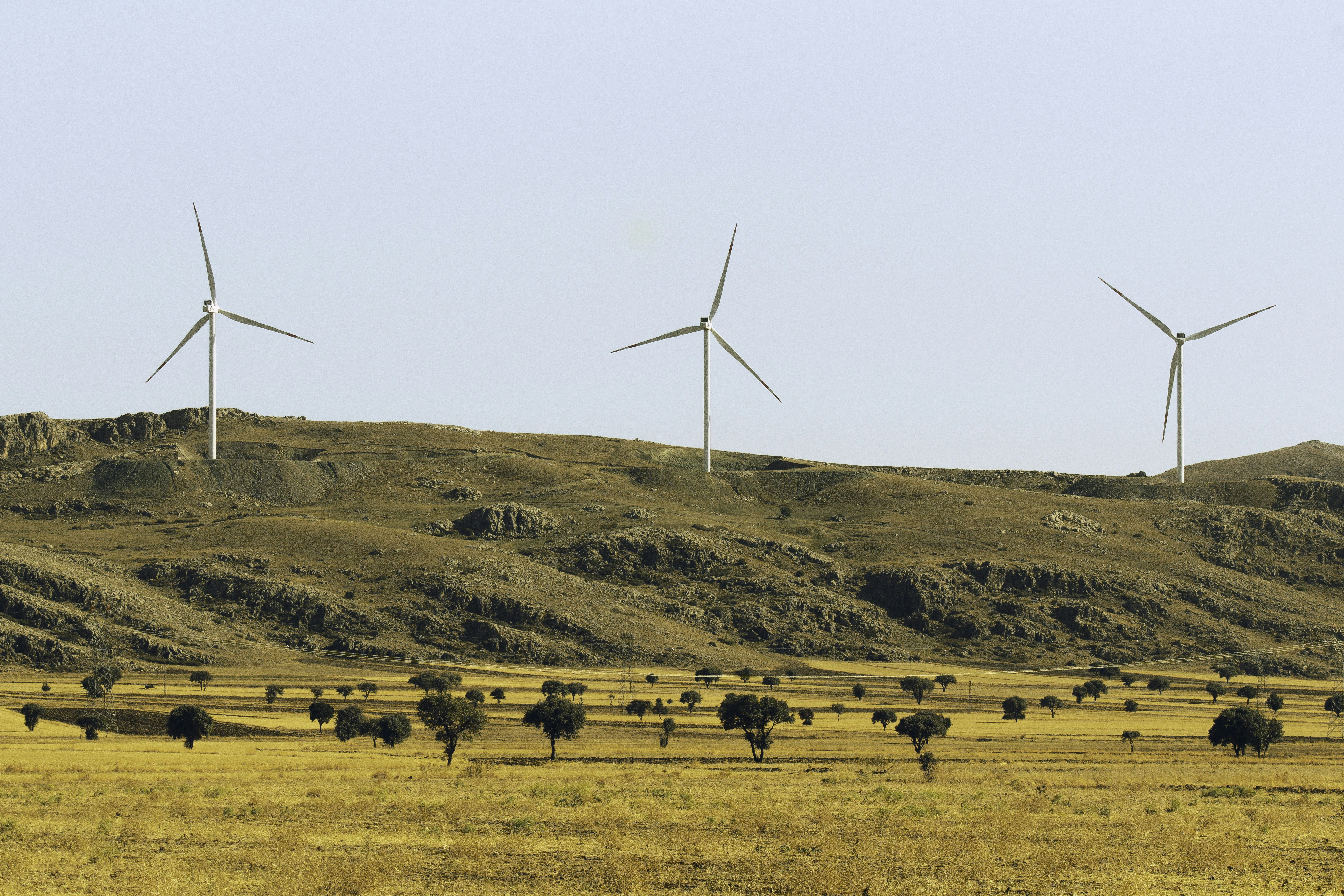 a group of windmills on a hill