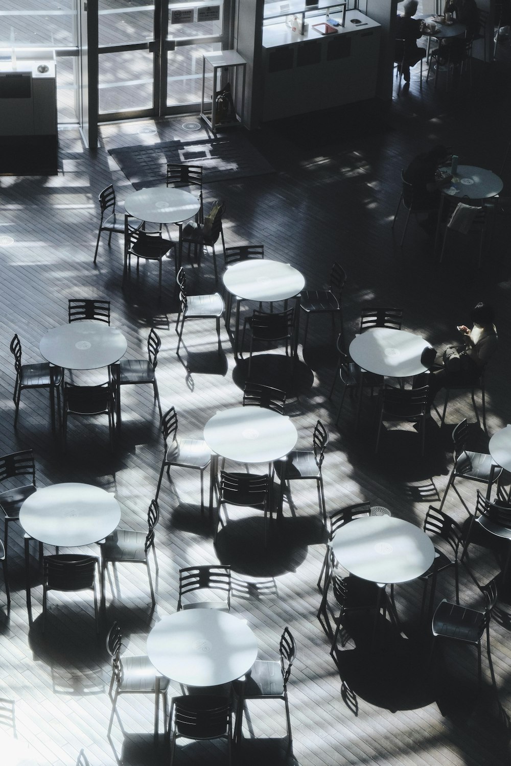 a room with tables and chairs