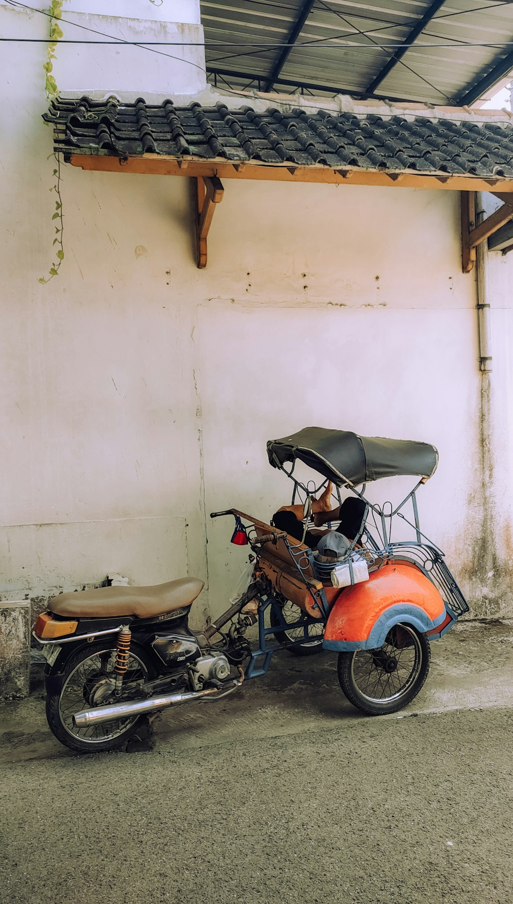 a motorcycle parked in a garage