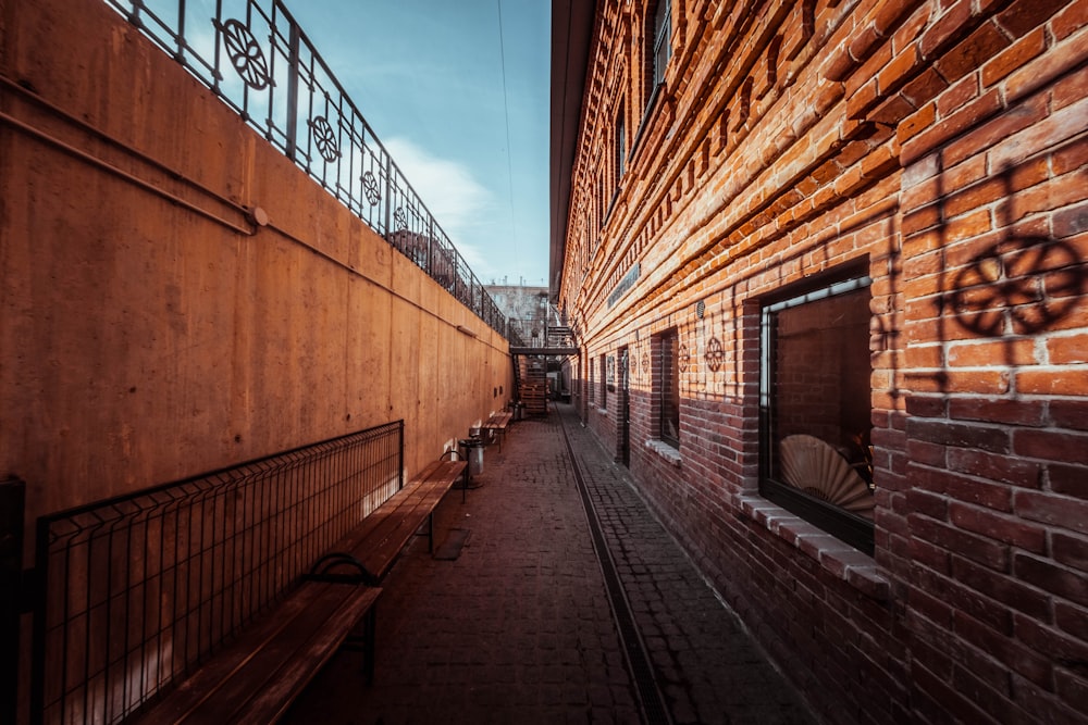 a brick building with a walkway