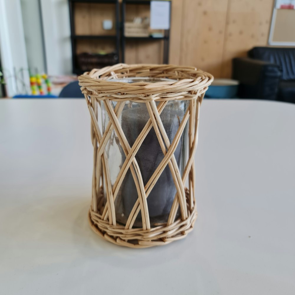 a woven basket on a table