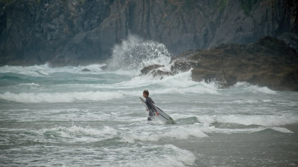 a person riding a wave on a surfboard in the water